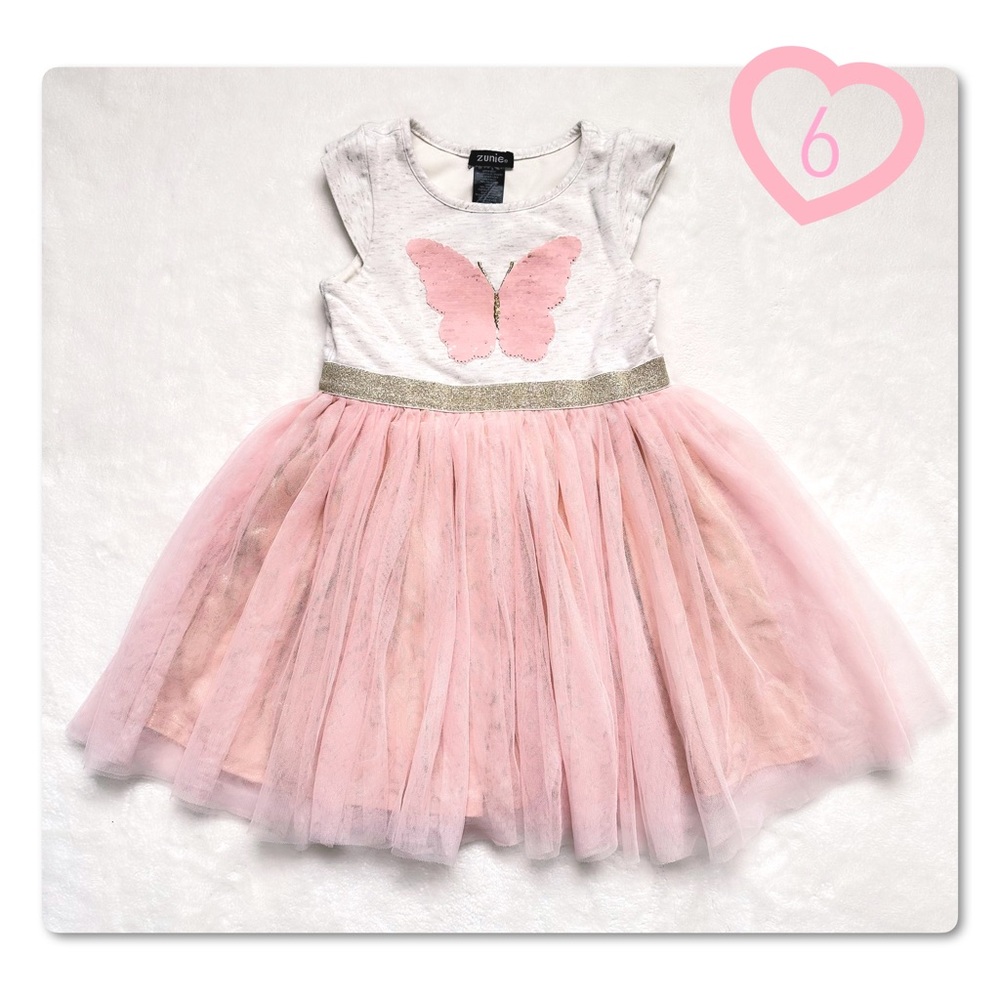 Zunie Reversible Pink & Gold Sequin Butterfly Tulle Dress Size 6